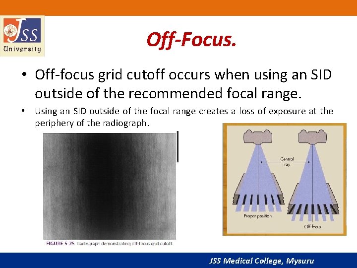 Off-Focus. • Off-focus grid cutoff occurs when using an SID outside of the recommended