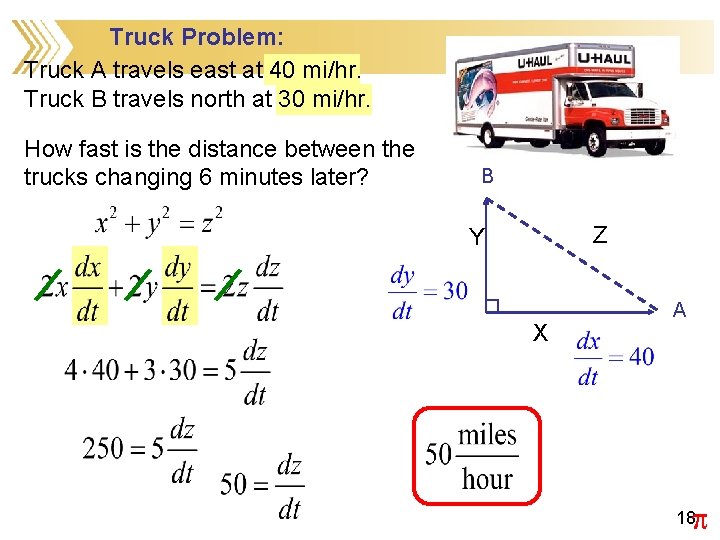 Truck Problem: Truck A travels east at 40 mi/hr. Truck B travels north at