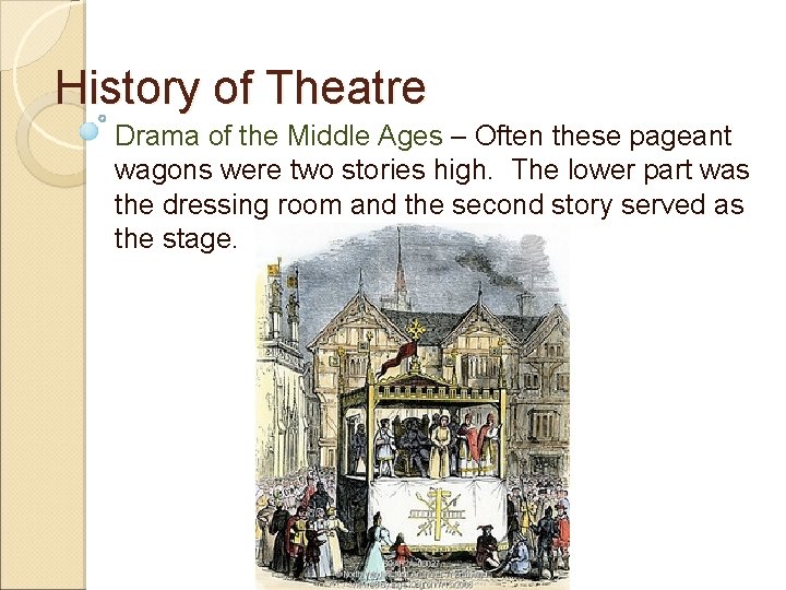 History of Theatre Drama of the Middle Ages – Often these pageant wagons were