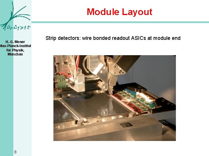 Module Layout H. -G. Moser Max-Planck-Institut für Physik, München 8 Strip detectors: wire bonded