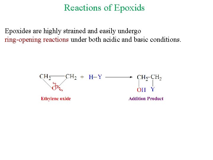 Reactions of Epoxids Epoxides are highly strained and easily undergo ring-opening reactions under both