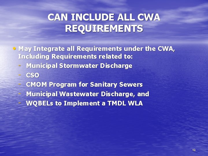 CAN INCLUDE ALL CWA REQUIREMENTS • May Integrate all Requirements under the CWA, Including