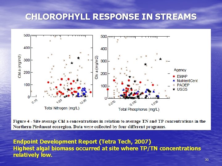 CHLOROPHYLL RESPONSE IN STREAMS Endpoint Development Report (Tetra Tech, 2007) Highest algal biomass occurred