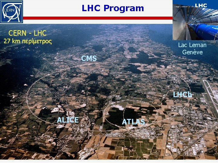 LHC Program CERN - LHC 27 km περίμετρος Lac Leman Genève CMS LHCb ALICE