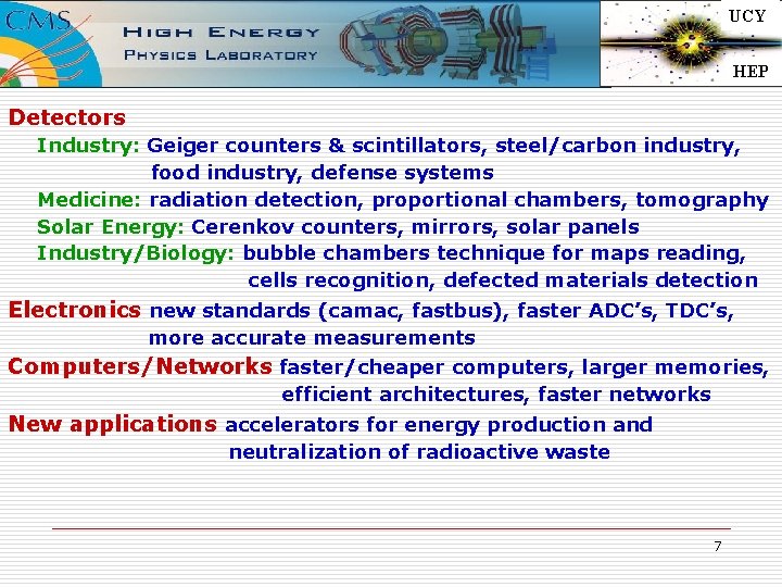 UCY HEP Detectors Industry: Geiger counters & scintillators, steel/carbon industry, food industry, defense systems