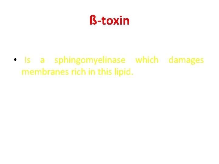 ß-toxin • Is a sphingomyelinase which damages membranes rich in this lipid. 