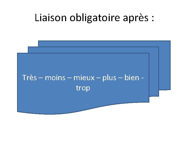 Liaison obligatoire après : Très – moins – mieux – plus – bien trop