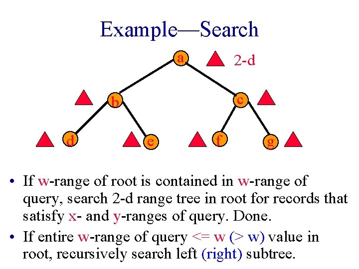 Example—Search a 2 -d c b d e f g • If w-range of