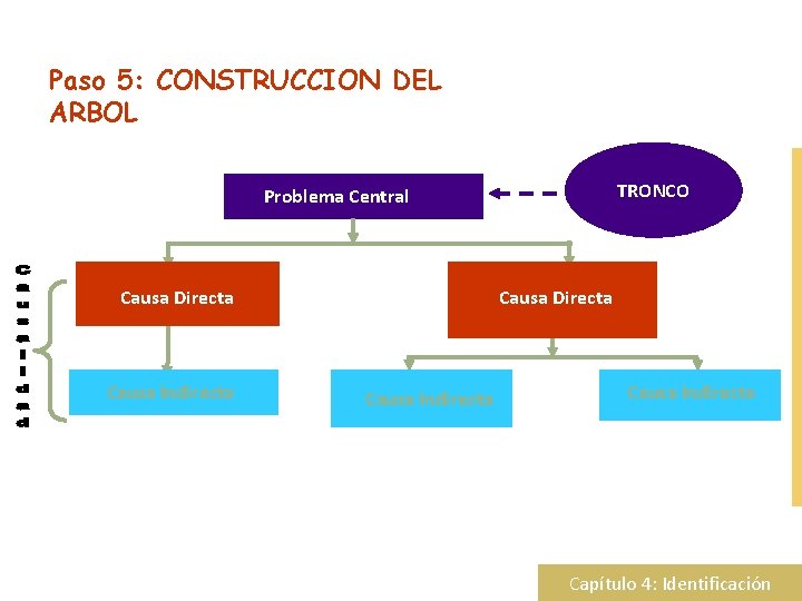 Paso 5: CONSTRUCCION DEL ARBOL TRONCO Problema Central Causa Directa Causa Indirecta Capítulo 4: