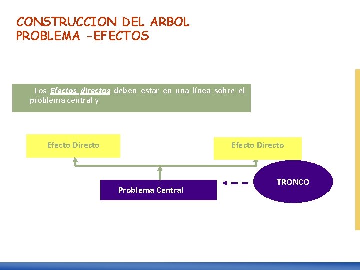 CONSTRUCCION DEL ARBOL PROBLEMA -EFECTOS Los Efectos directos deben estar en una línea sobre