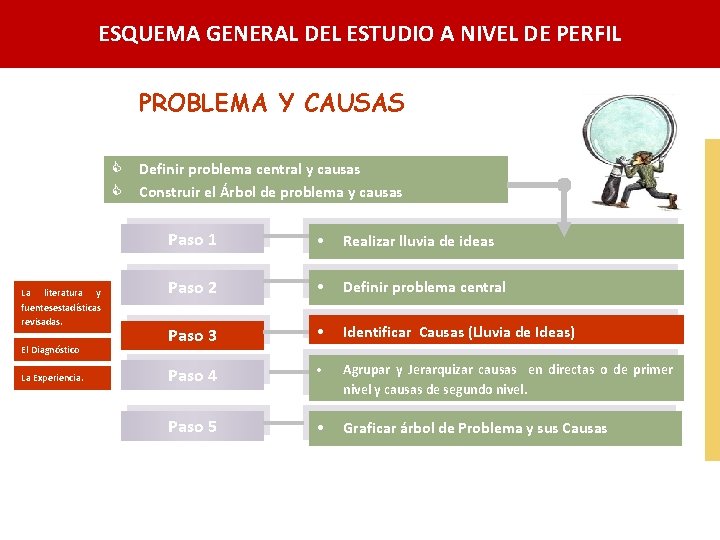ESQUEMA GENERAL DEL ESTUDIO A NIVEL DE PERFIL PROBLEMA Y CAUSAS C Definir problema