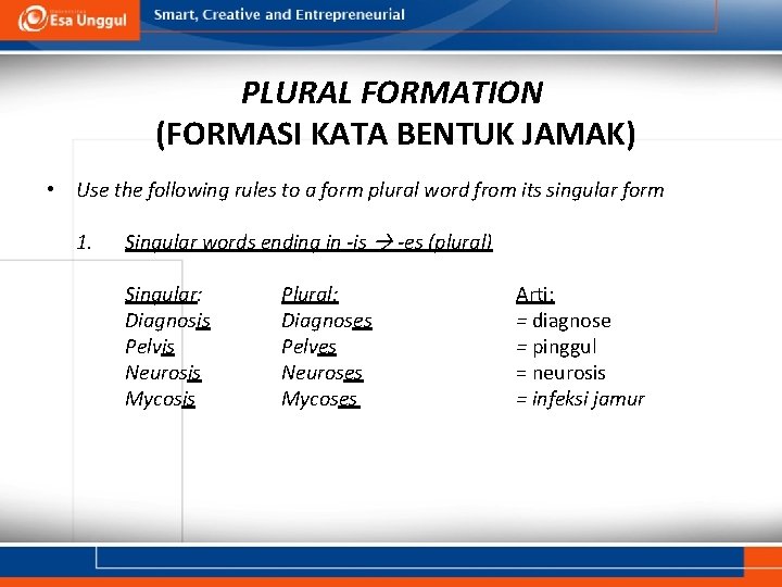 PLURAL FORMATION (FORMASI KATA BENTUK JAMAK) • Use the following rules to a form