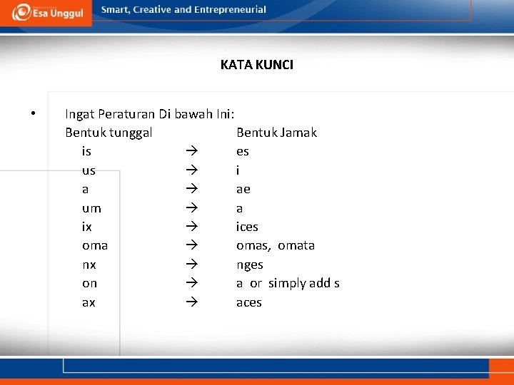 KATA KUNCI • Ingat Peraturan Di bawah Ini: Bentuk tunggal Bentuk Jamak is es