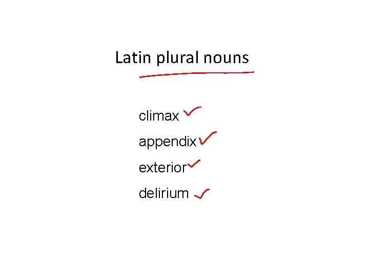 Latin plural nouns climax appendix exterior delirium 