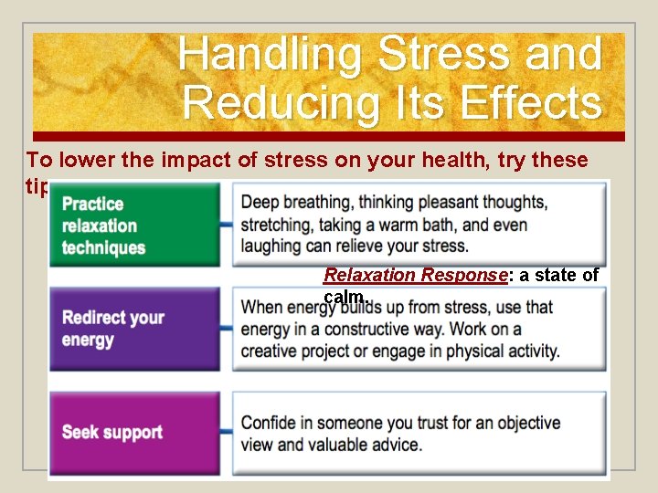 Handling Stress and Reducing Its Effects To lower the impact of stress on your Handling Stress and Reducing Its Effects To lower the impact of stress on your