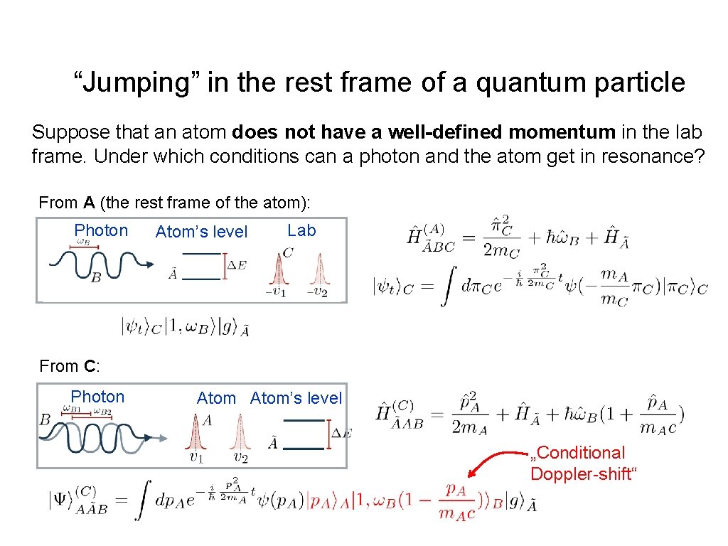 “Jumping” in the rest frame of a quantum particle Suppose that an atom does
