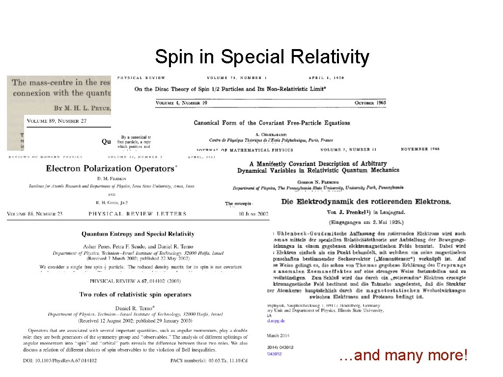 Spin in Special Relativity …and many more! 