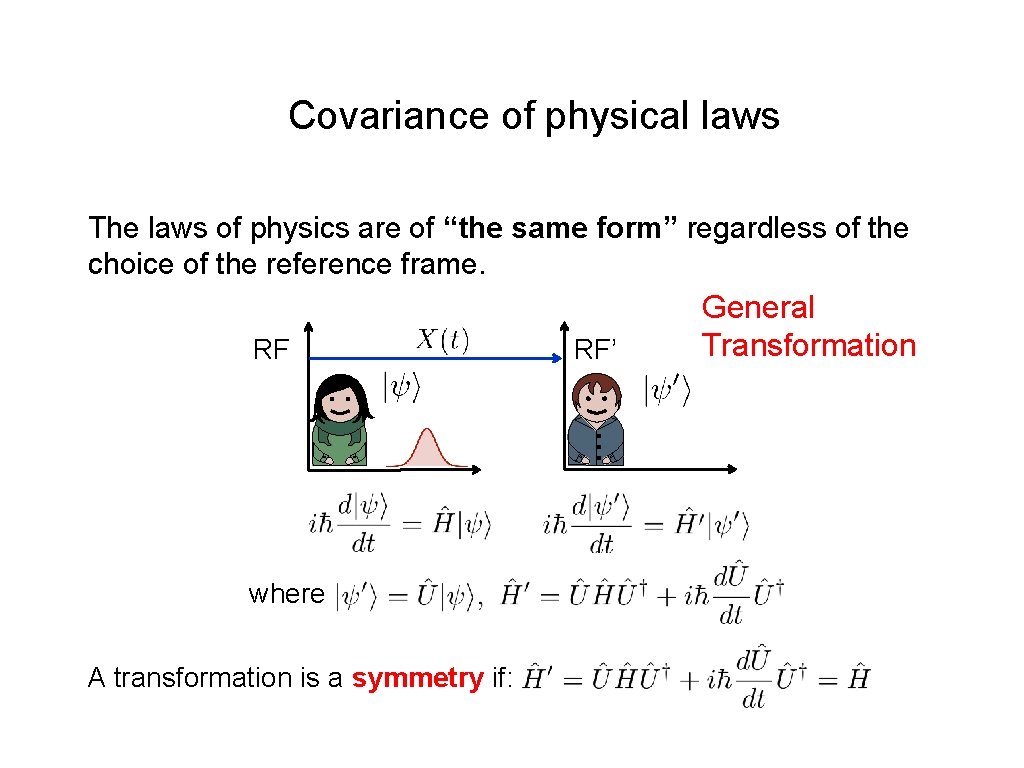 Covariance of physical laws The laws of physics are of “the same form” regardless