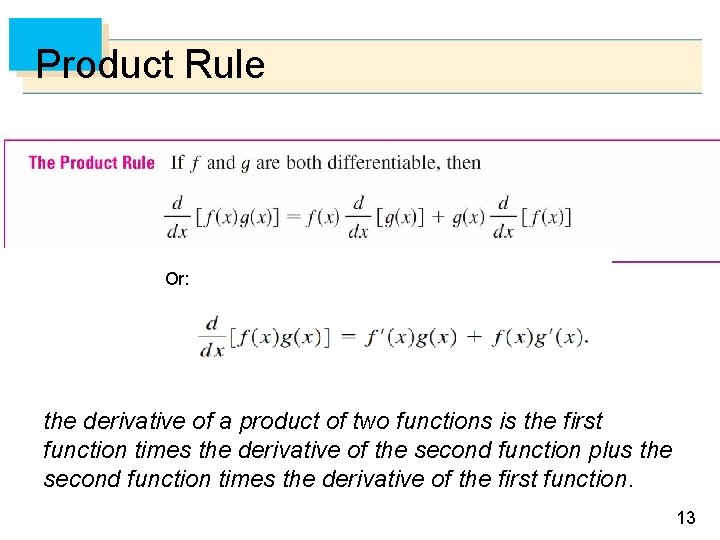 Product Rule Or: the derivative of a product of two functions is the first