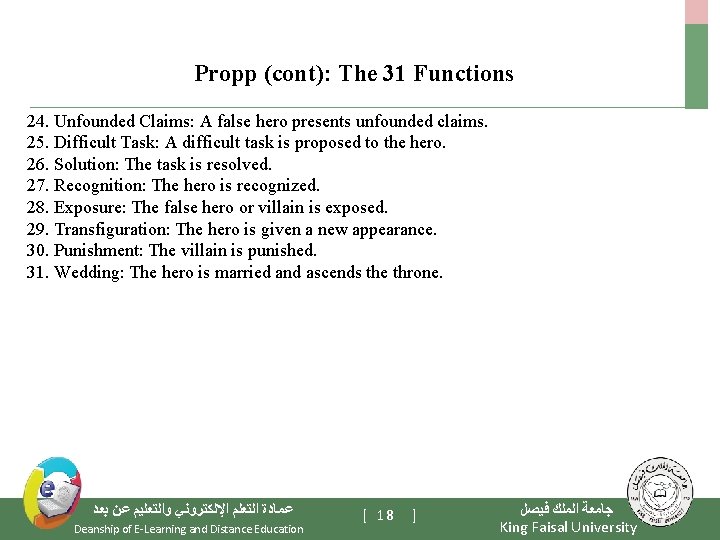 Propp (cont): The 31 Functions 24. Unfounded Claims: A false hero presents unfounded claims.