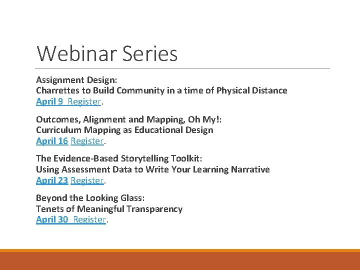 Webinar Series Assignment Design: Charrettes to Build Community in a time of Physical Distance