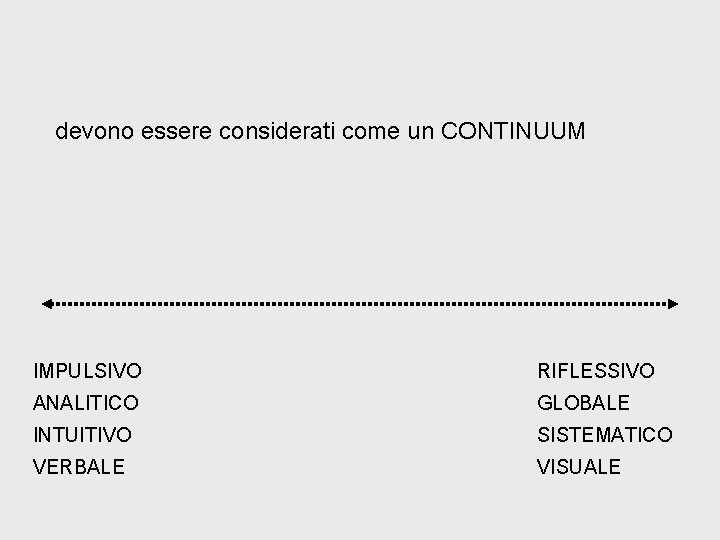 devono essere considerati come un CONTINUUM IMPULSIVO RIFLESSIVO ANALITICO GLOBALE INTUITIVO SISTEMATICO VERBALE VISUALE