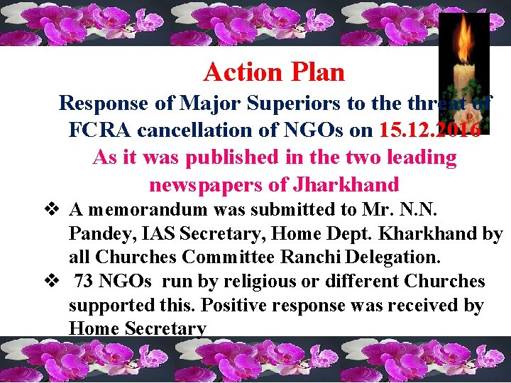 Action Plan Response of Major Superiors to the threat of FCRA cancellation of NGOs