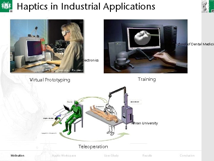 Haptics in Industrial Applications Harvard School of Dental Medicin VTT Electronics Training Virtual Prototyping