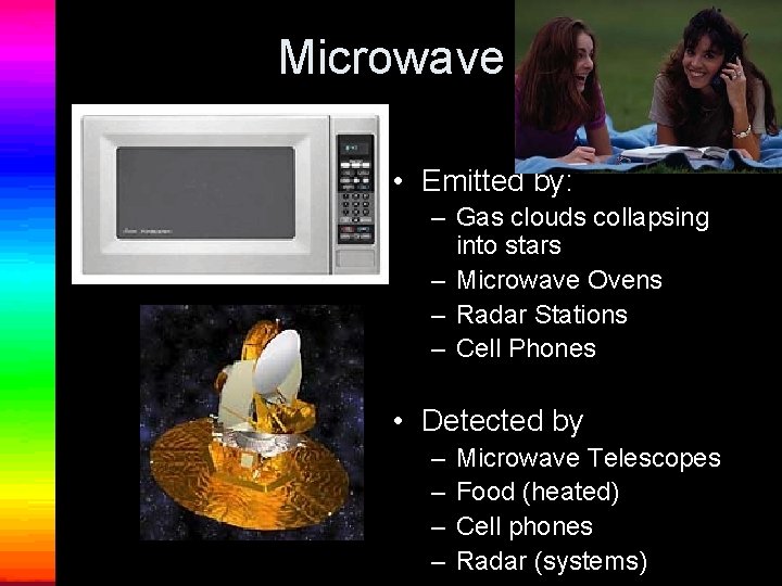 Microwave • Emitted by: – Gas clouds collapsing into stars – Microwave Ovens –