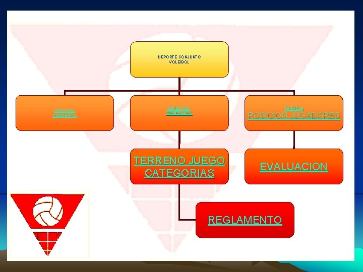 DEPORTE CONJUNTO VOLEIBOL HISTORIA. CONCEPTO. ASPECTOS GENERALES. TECNICA. POSICION JUGADORES TERRENO JUEGO CATEGORIAS EVALUACION