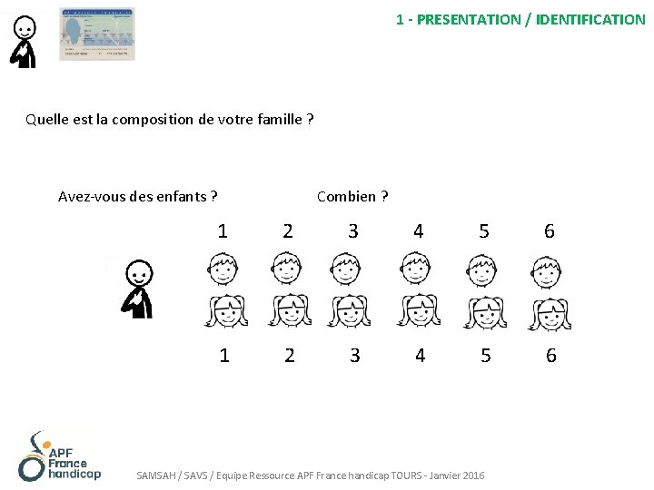 1 - PRESENTATION / IDENTIFICATION Quelle est la composition de votre famille ? Avez-vous