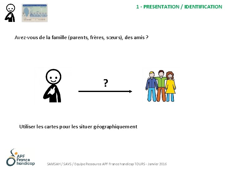 1 - PRESENTATION / IDENTIFICATION Avez-vous de la famille (parents, frères, sœurs), des amis