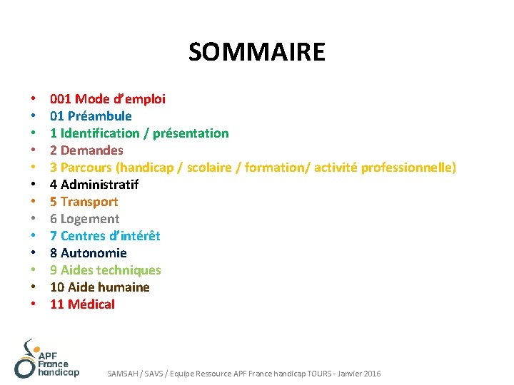 SOMMAIRE • • • • 001 Mode d’emploi 01 Préambule 1 Identification / présentation