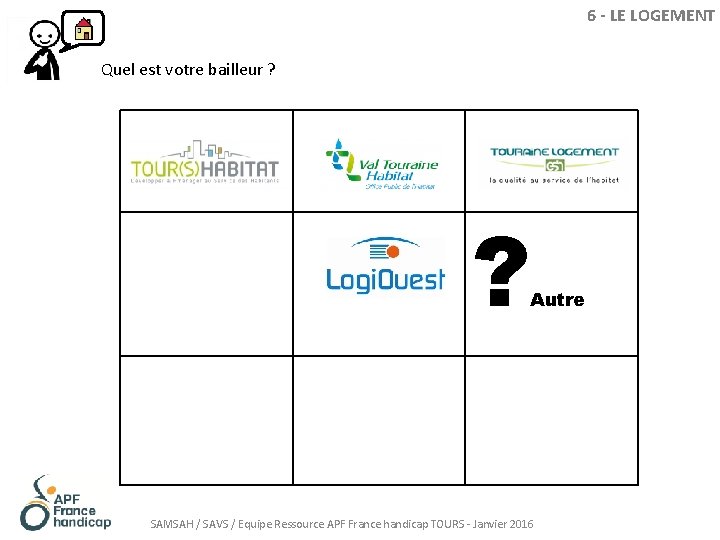 6 - LE LOGEMENT Quel est votre bailleur ? ? Autre SAMSAH / SAVS