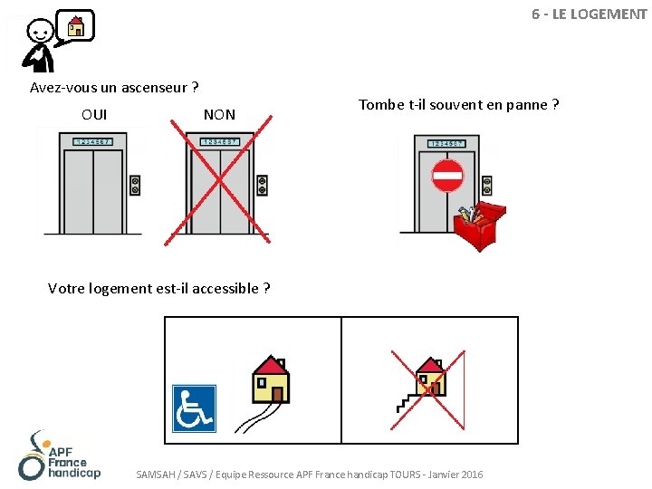 6 - LE LOGEMENT Avez-vous un ascenseur ? OUI NON Tombe t-il souvent en