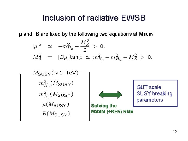 Inclusion of radiative EWSB μ and B are fixed by the following two equations