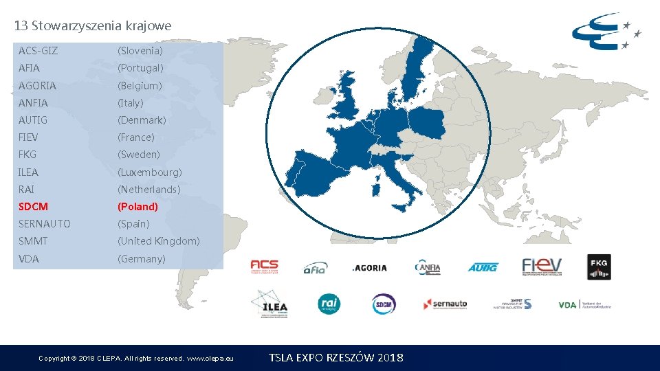 13 Stowarzyszenia krajowe ACS-GIZ (Slovenia) AFIA (Portugal) AGORIA (Belgium) ANFIA (Italy) AUTIG (Denmark) FIEV