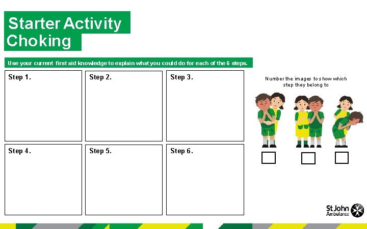 Starter Activity Choking Use your current first aid