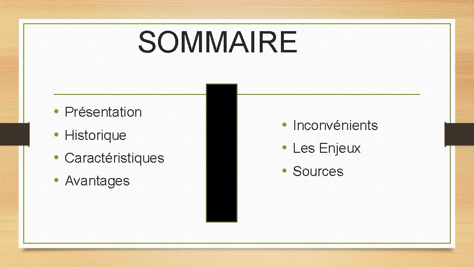 SOMMAIRE • • Présentation Historique Caractéristiques Avantages • Inconvénients • Les Enjeux • Sources