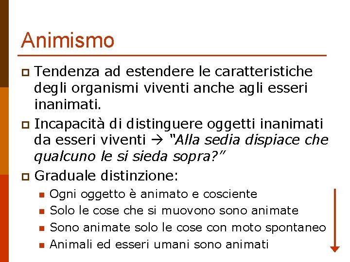 Animismo Tendenza ad estendere le caratteristiche degli organismi viventi anche agli esseri inanimati. p