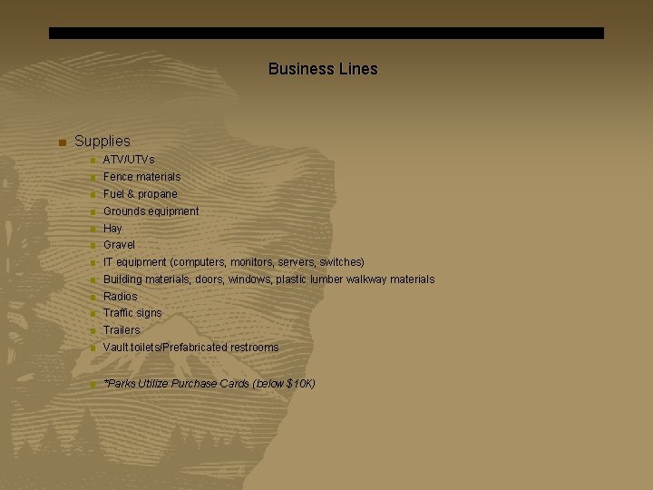 Business Lines ■ Supplies ■ ATV/UTVs ■ Fence materials ■ Fuel & propane ■