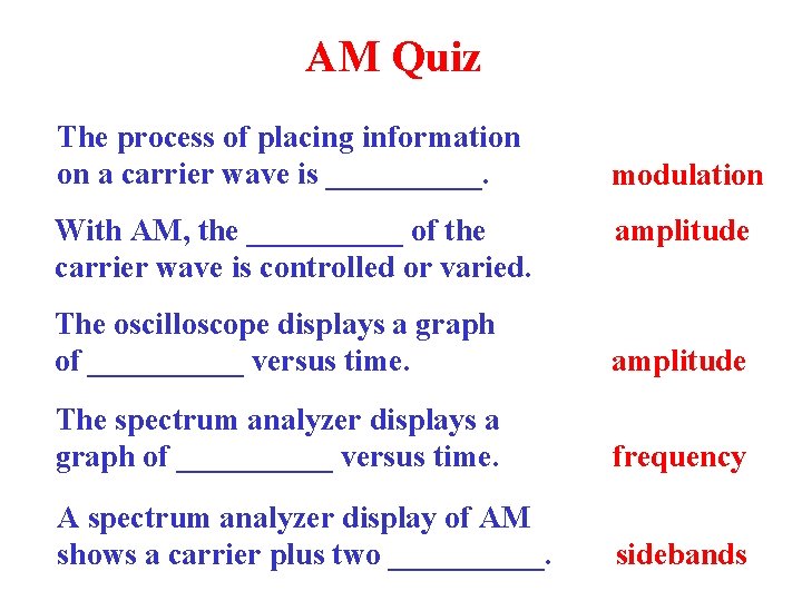 AM Quiz The process of placing information on a carrier wave is _____. With