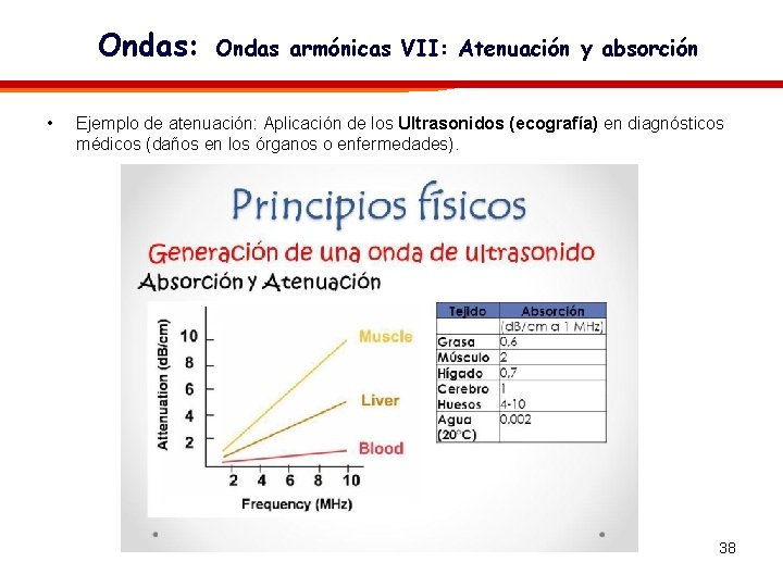 Ondas: • Ondas armónicas VII: Atenuación y absorción Ejemplo de atenuación: Aplicación de los