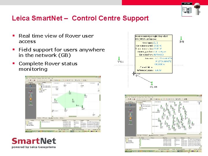 Leica Smart. Net – Control Centre Support § Real time view of Rover user