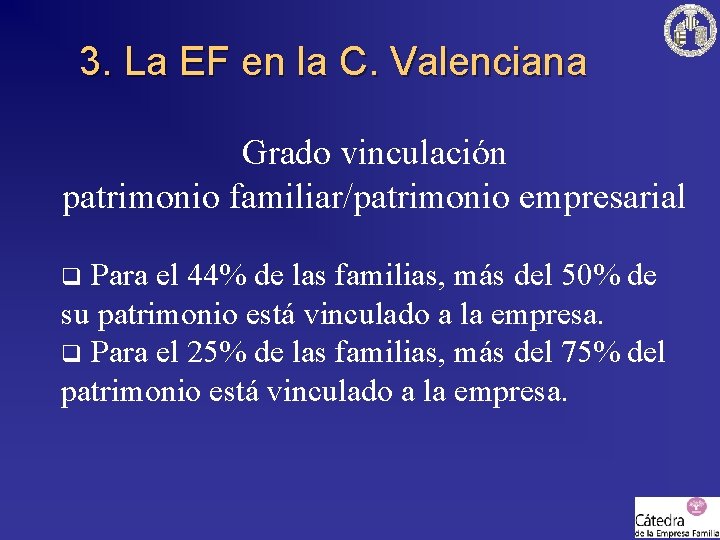 3. La EF en la C. Valenciana Grado vinculación patrimonio familiar/patrimonio empresarial Para el