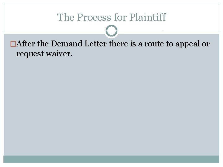 The Process for Plaintiff �After the Demand Letter there is a route to appeal