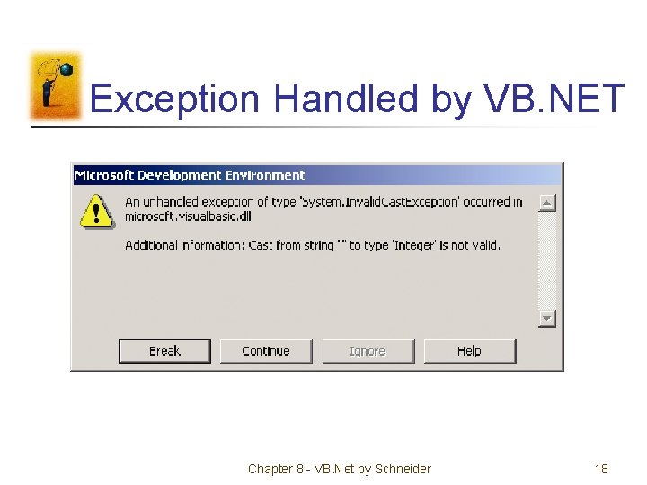 Exception Handled by VB. NET Chapter 8 - VB. Net by Schneider 18 