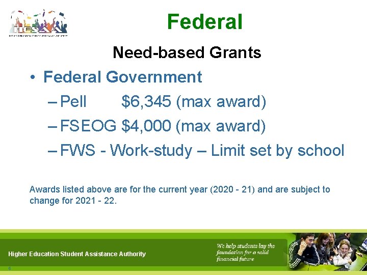 Federal Need-based Grants • Federal Government – Pell $6, 345 (max award) – FSEOG