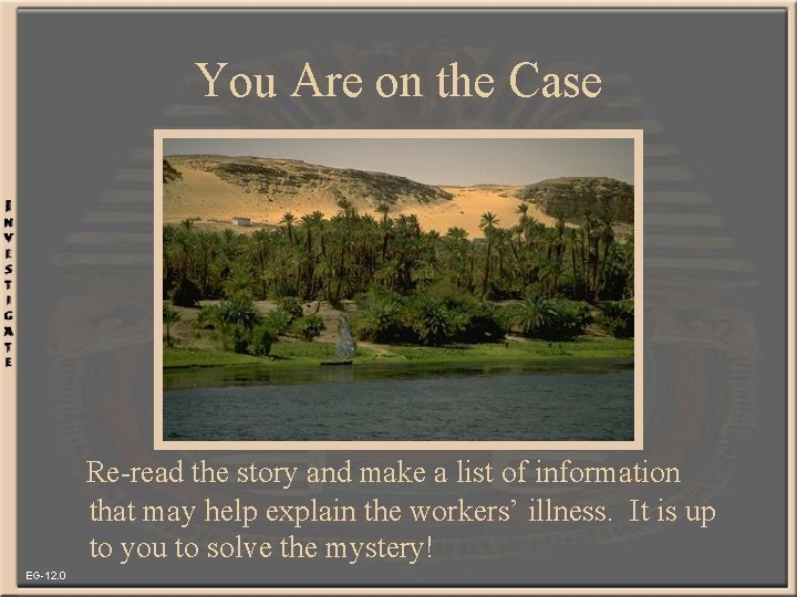 You Are on the Case Re-read the story and make a list of information