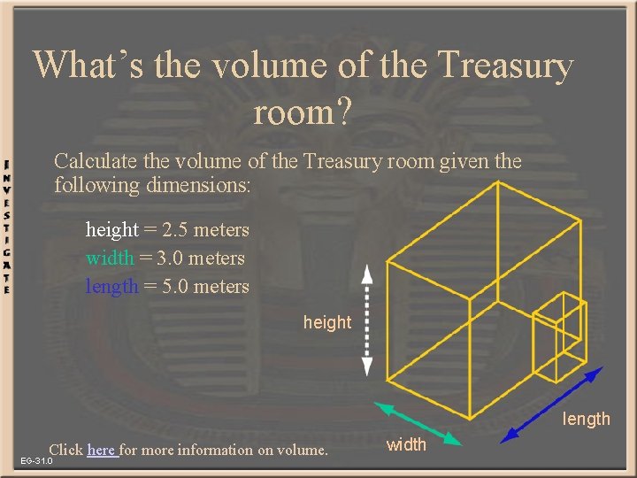 What’s the volume of the Treasury room? Calculate the volume of the Treasury room